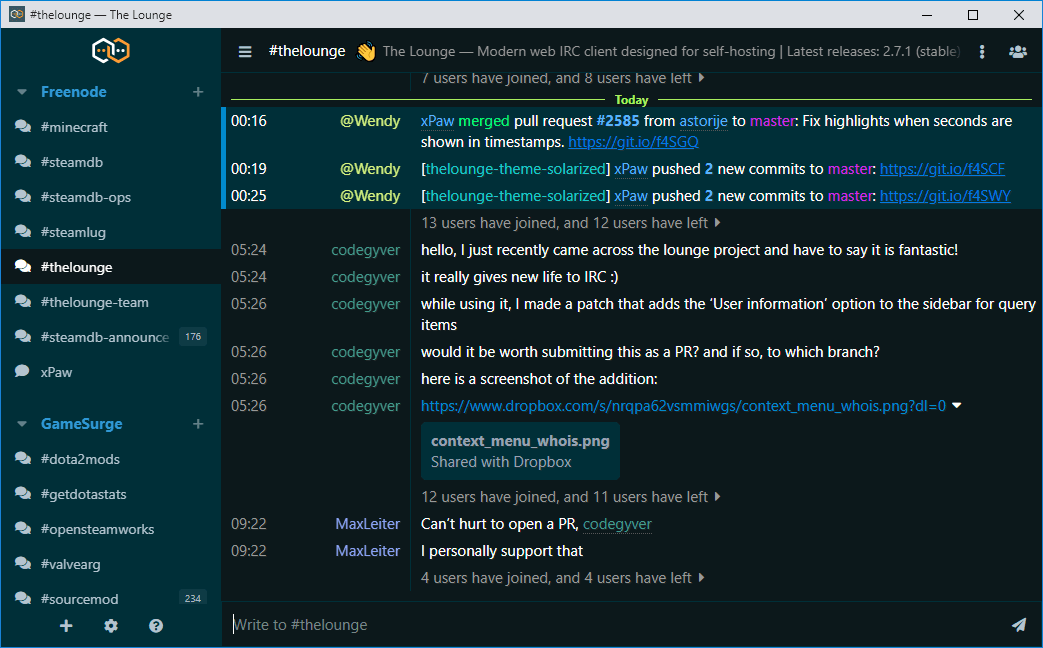 Screenshot of the Solarized theme for The Lounge